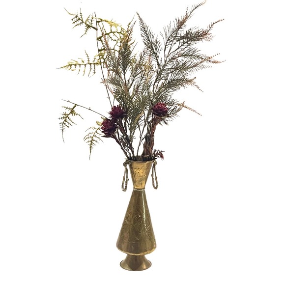 Antique Brass French Vase with handles and etched floral pattern. - Picture 6 of 8